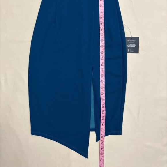 NWT Lulu's Aysmmetrical Teal Sheath Dress Size Small - Picture 4 of 7